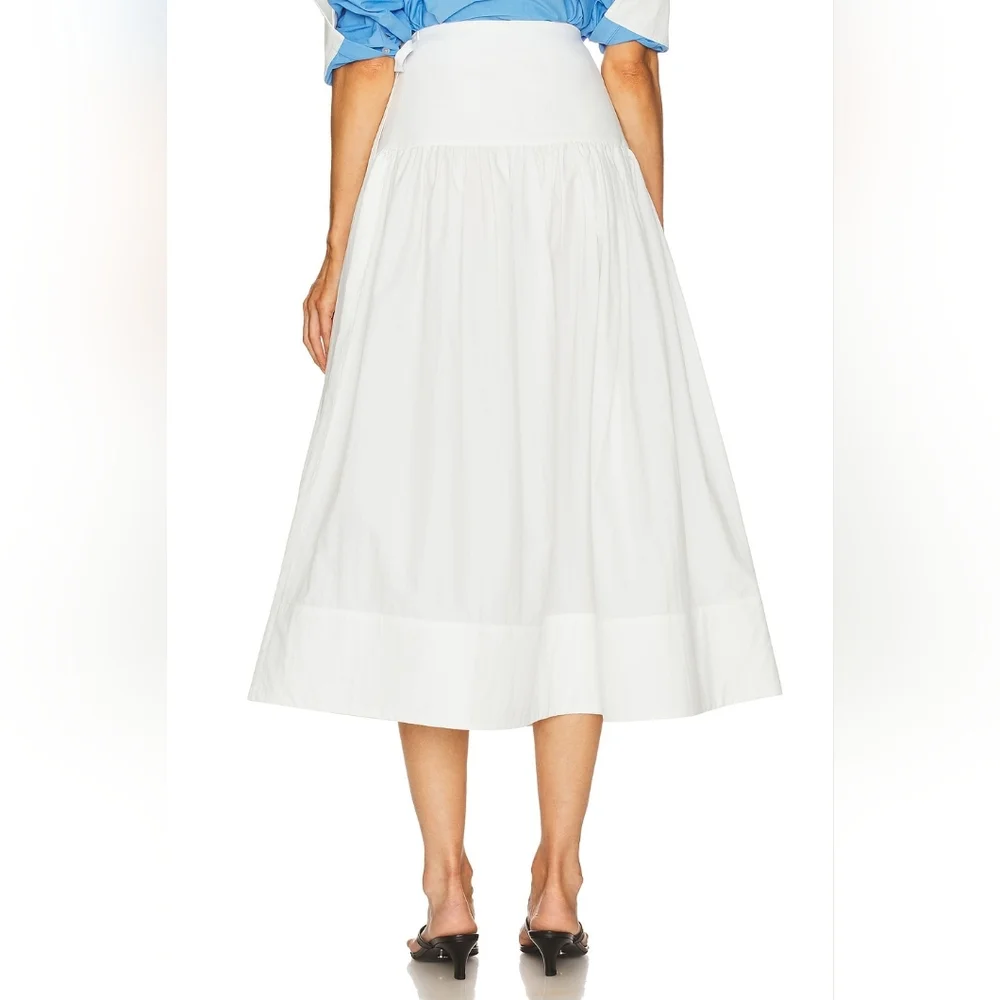 Helsa Midi Wrap Skirt in Tech Poplin in White - Picture 8 of 16